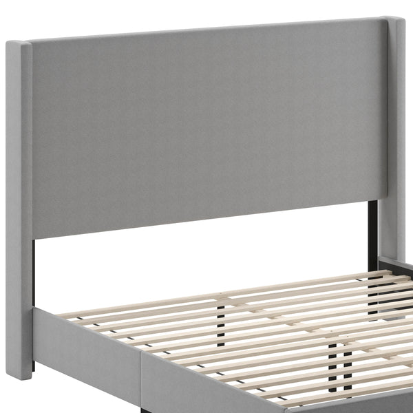 Gray,King |#| King Size Upholstered Platform Bed with Channel Stitched Headboard in Gray