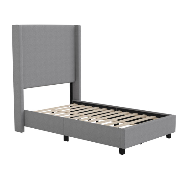 Gray,Twin |#| Twin Size Upholstered Platform Bed with Channel Stitched Headboard in Gray