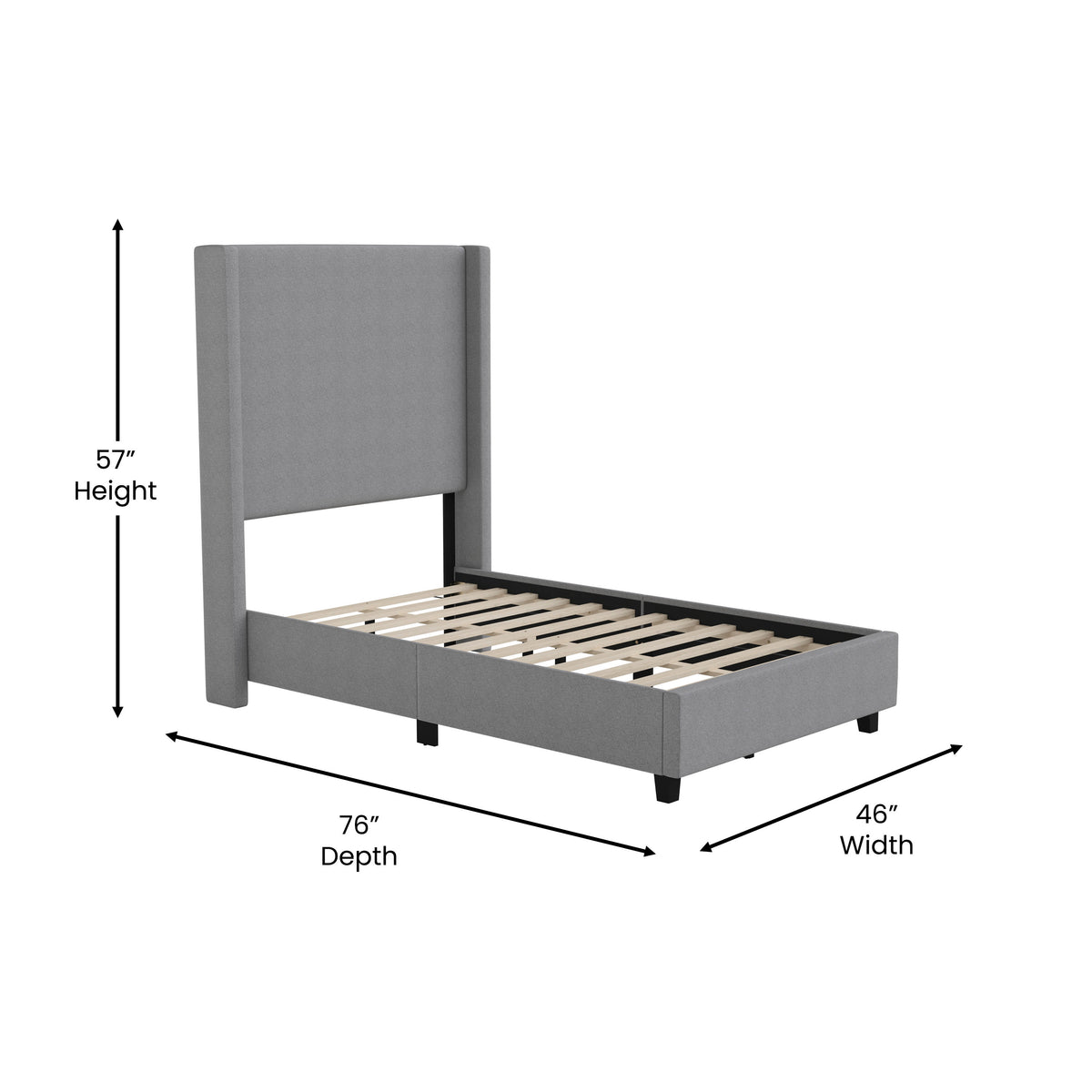 Gray,Twin |#| Twin Size Upholstered Platform Bed with Channel Stitched Headboard in Gray