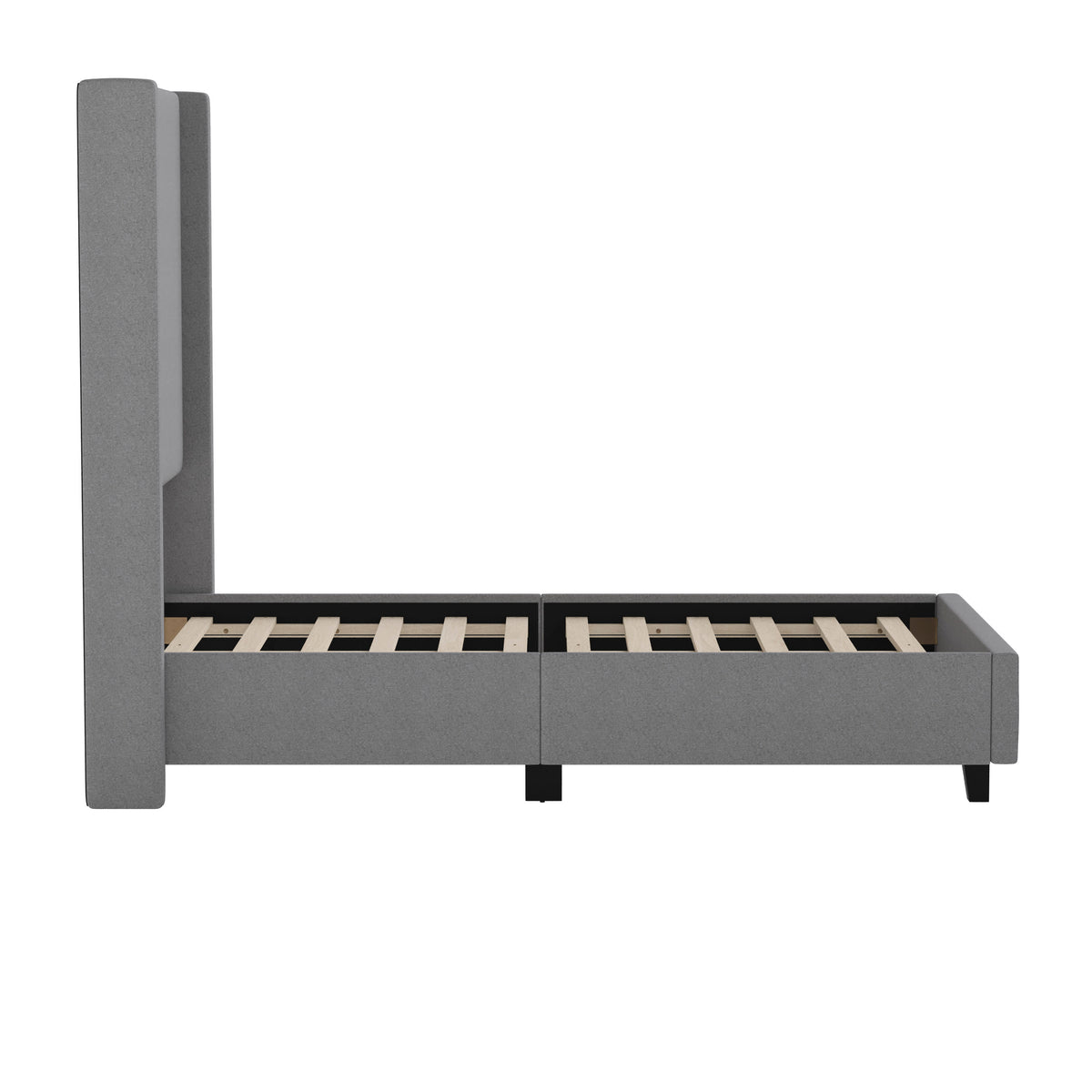 Gray,Twin |#| Twin Size Upholstered Platform Bed with Channel Stitched Headboard in Gray