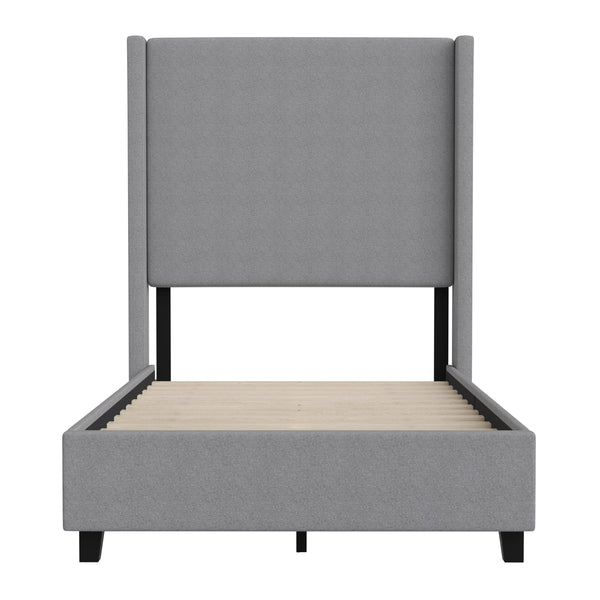 Gray,Twin |#| Twin Size Upholstered Platform Bed with Channel Stitched Headboard in Gray