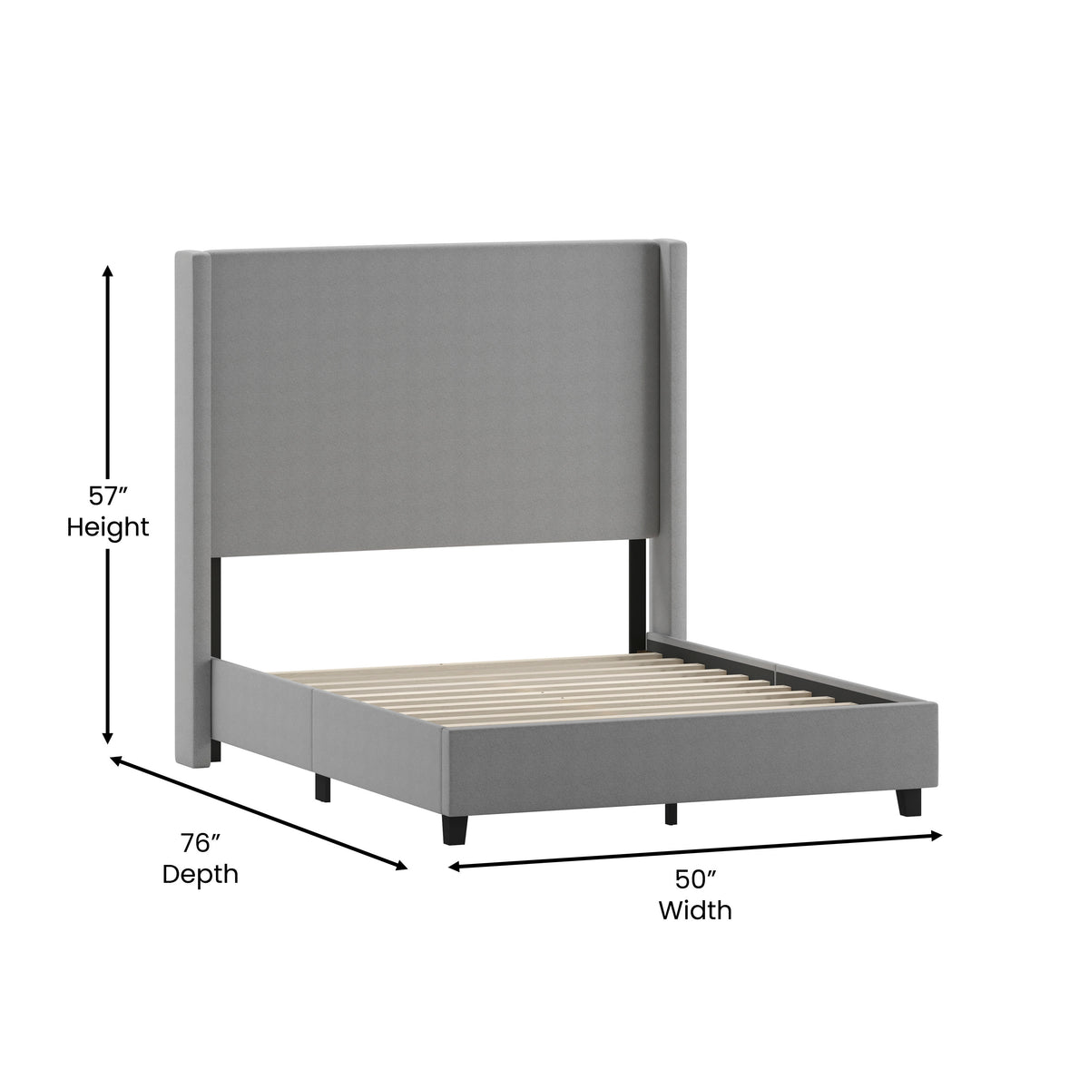 Gray,Full |#| Full Size Upholstered Platform Bed with Channel Stitched Headboard in Gray