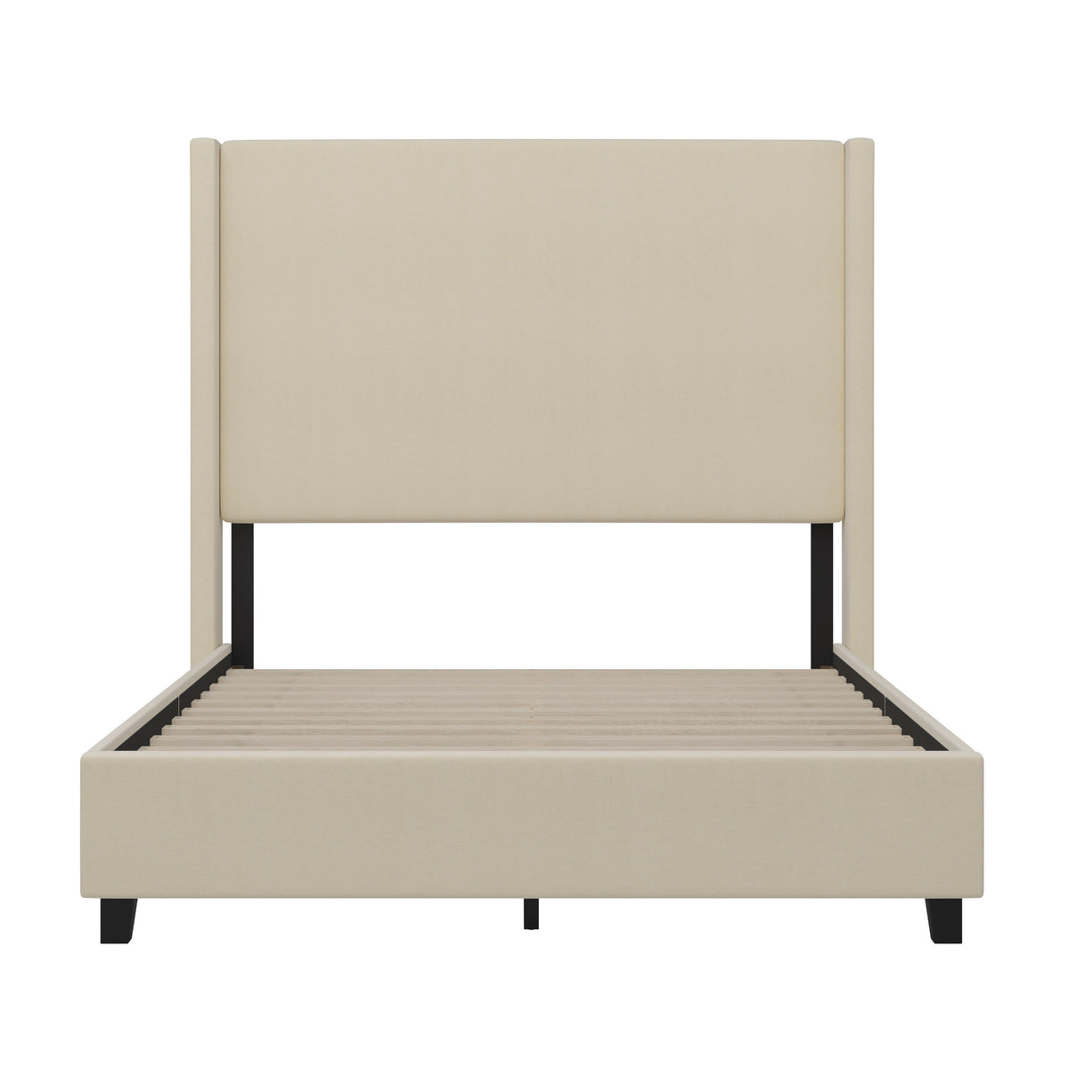 Beige,Full |#| Full Size Upholstered Platform Bed with Channel Stitched Headboard in Beige