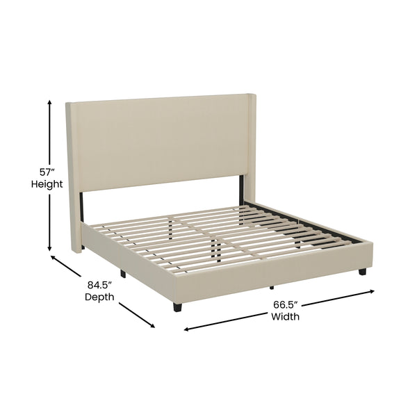 Beige,Queen |#| Queen Size Upholstered Platform Bed with Channel Stitched Headboard in Beige