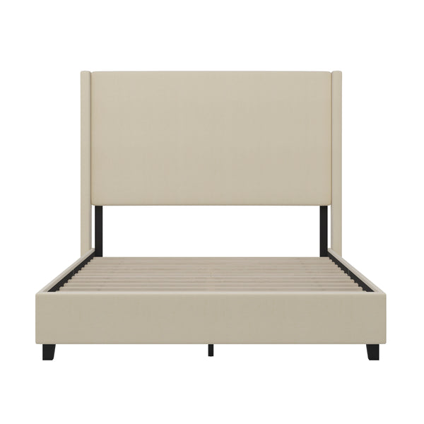 Beige,Queen |#| Queen Size Upholstered Platform Bed with Channel Stitched Headboard in Beige