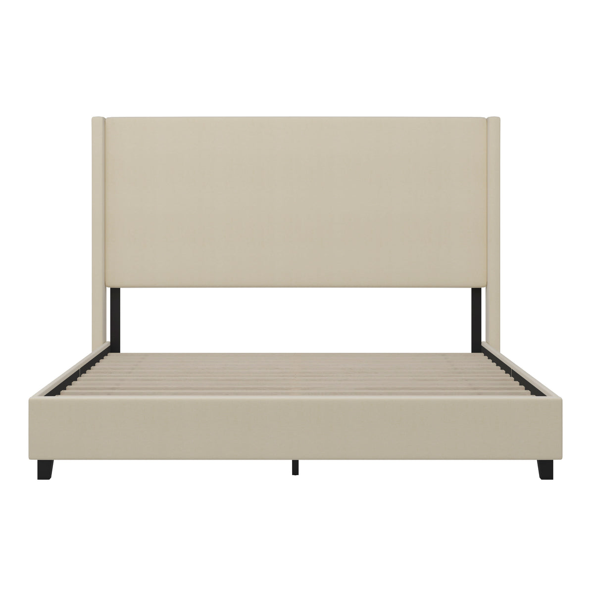 Beige,King |#| King Size Upholstered Platform Bed with Channel Stitched Headboard in Beige
