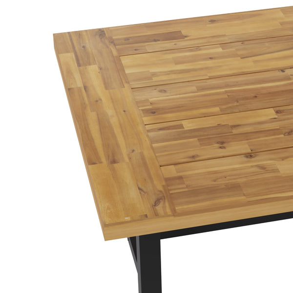 All Weather Commercial Acacia Wood Top Patio Table with Metal Base-Natural/Black