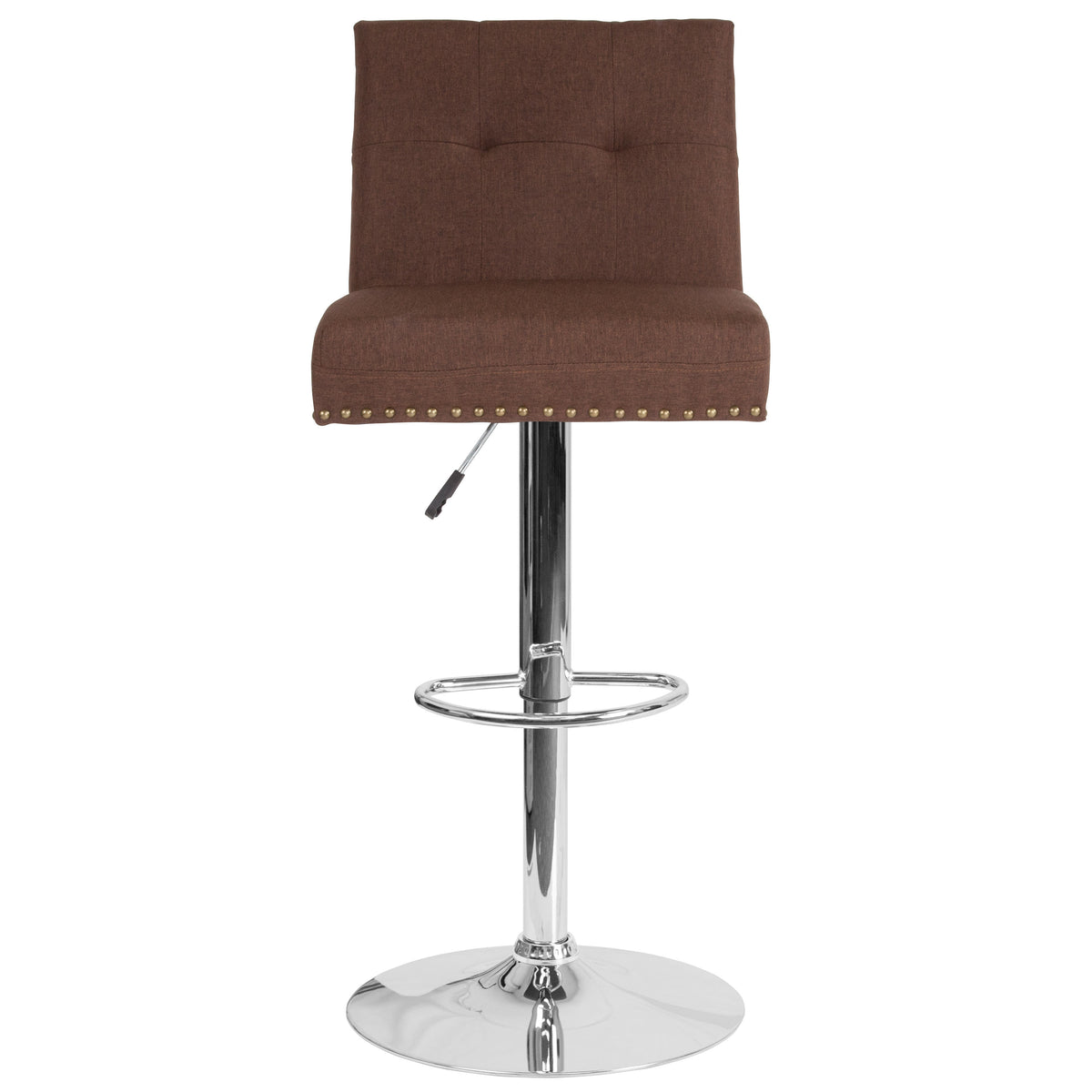 Brown Fabric |#| Adjustable Height Tufted Back Barstool with Accent Nail Trim in Brown Fabric