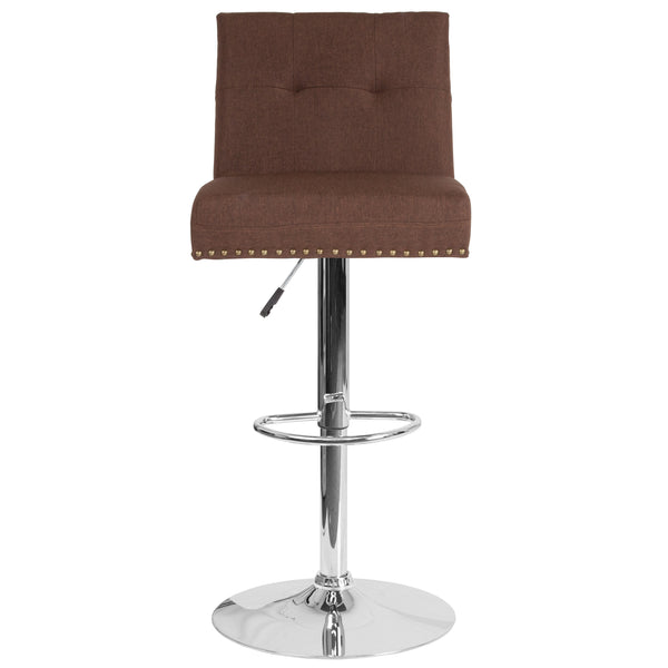 Brown LeatherSoft |#| Adjustable Height Tufted Back Barstool w/Accent Nail Trim in Brown LeatherSoft