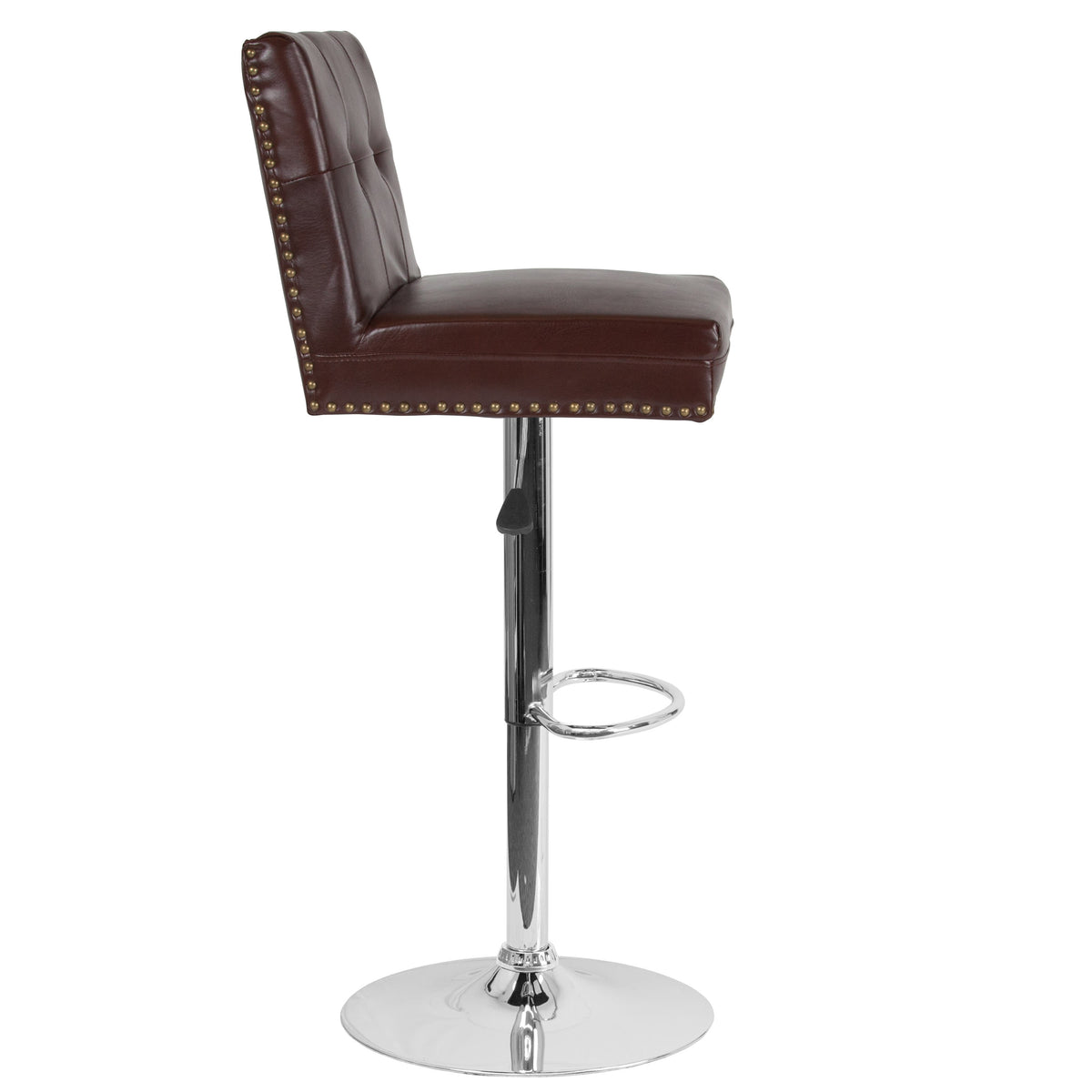 Brown LeatherSoft |#| Adjustable Height Tufted Back Barstool w/Accent Nail Trim in Brown LeatherSoft