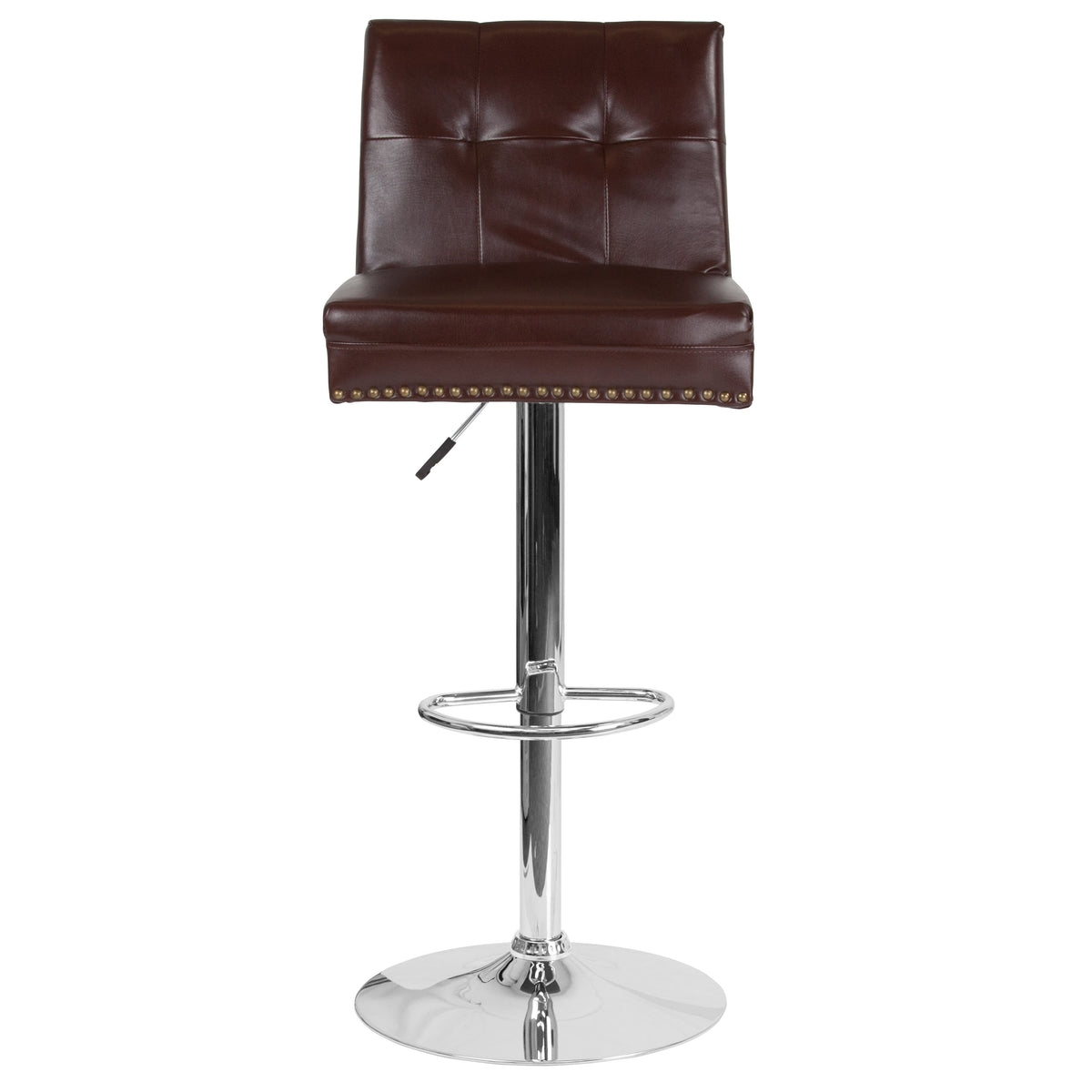 Brown LeatherSoft |#| Adjustable Height Tufted Back Barstool w/Accent Nail Trim in Brown LeatherSoft