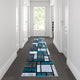 Turquoise,2' x 11' |#| Modern Geometric Color Block Area Rug - Turquoise, Black, & Gray - 2' x 11'