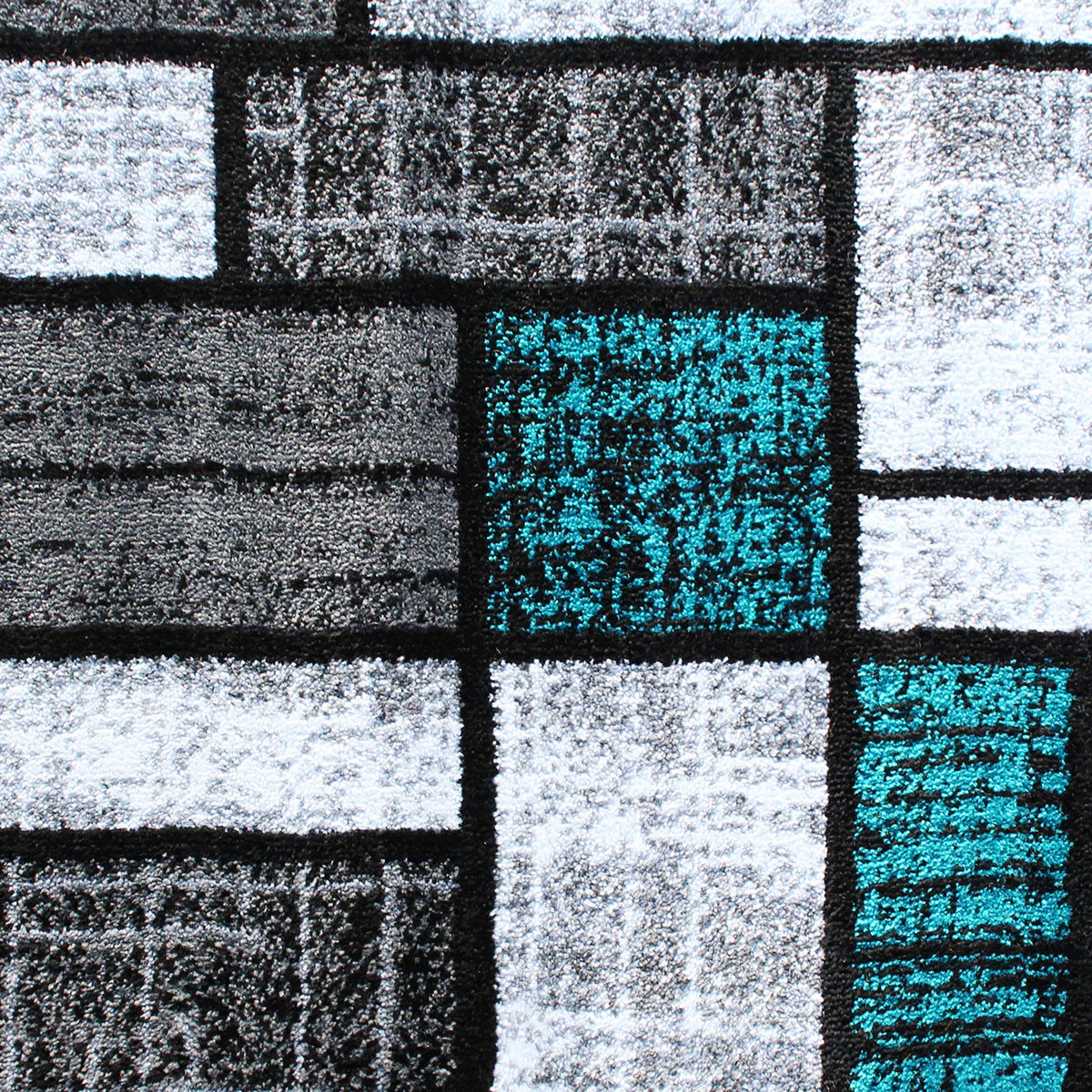 Turquoise,2' x 11' |#| Modern Geometric Color Block Area Rug - Turquoise, Black, & Gray - 2' x 11'