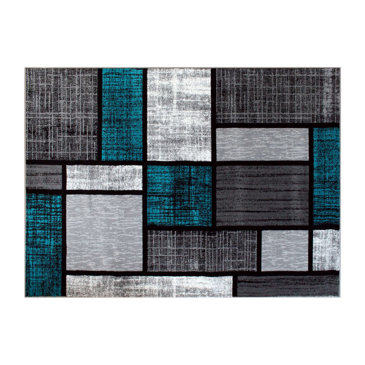 Turquoise,5' x 7' |#| Modern Geometric Color Block Area Rug - Turquoise, Black, & Gray - 5' x 7'