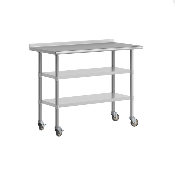 48"W x 24"D |#| Commercial Stainless Steel Work Table with Backsplash and 2 Undershelves -24x48