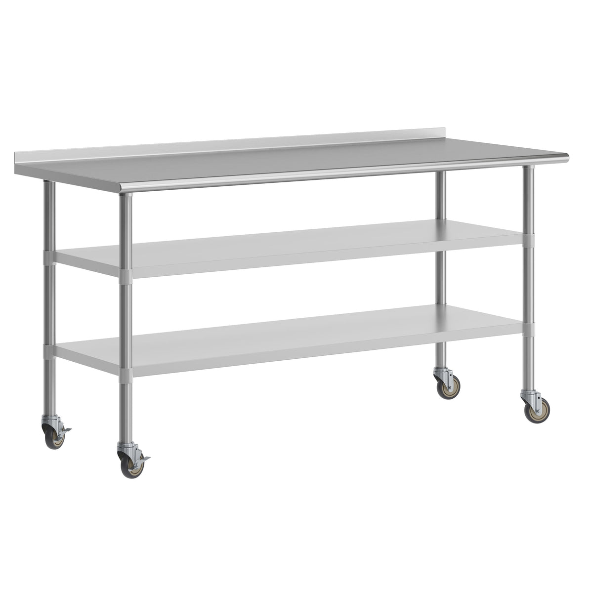 72"W x 30"D |#| Commercial Stainless Steel Work Table with Backsplash and 2 Undershelves -30x72