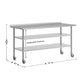 72"W x 30"D |#| Commercial Stainless Steel Work Table with Backsplash and 2 Undershelves -30x72