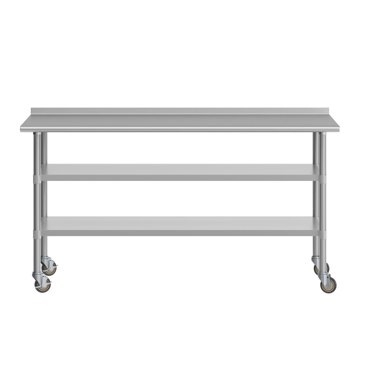 72"W x 30"D |#| Commercial Stainless Steel Work Table with Backsplash and 2 Undershelves -30x72