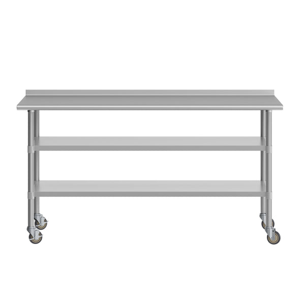 72"W x 30"D |#| Commercial Stainless Steel Work Table with Backsplash and 2 Undershelves -30x72
