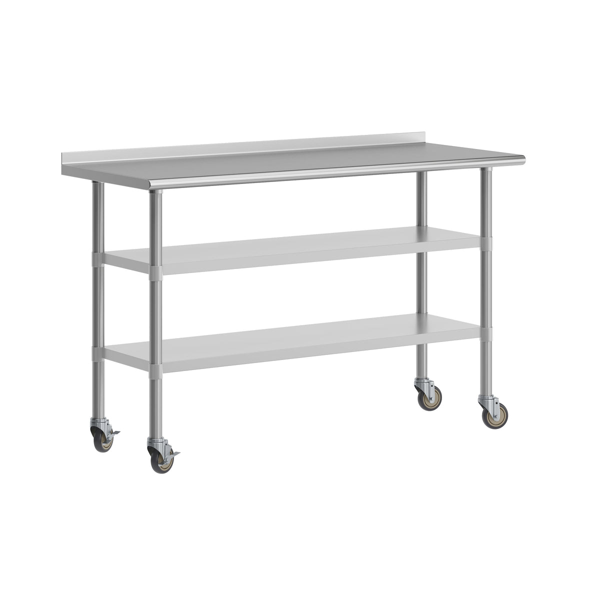 60"W x 24"D |#| Commercial Stainless Steel Work Table with Backsplash and 2 Undershelves -24x60