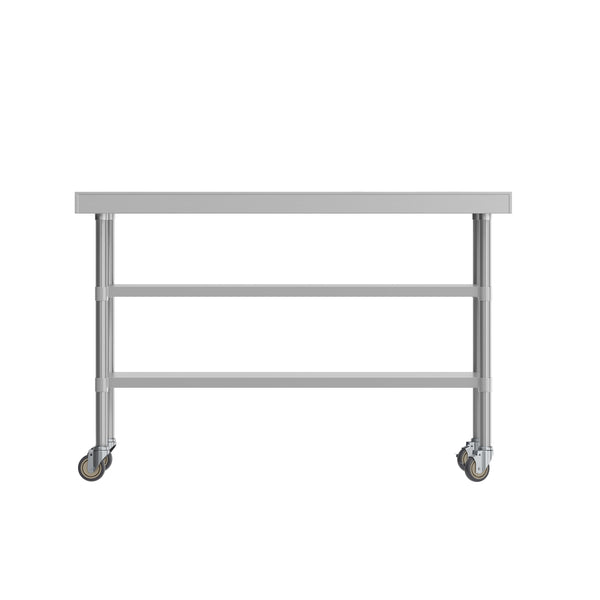 60"W x 24"D |#| Commercial Stainless Steel Work Table with Backsplash and 2 Undershelves -24x60