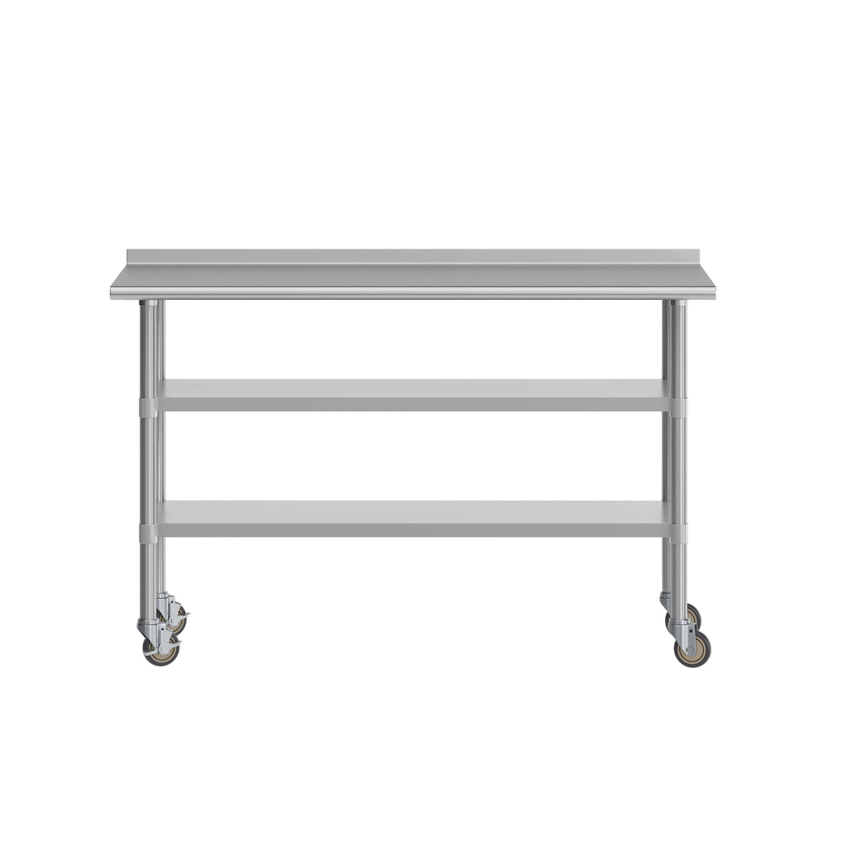 60"W x 24"D |#| Commercial Stainless Steel Work Table with Backsplash and 2 Undershelves -24x60