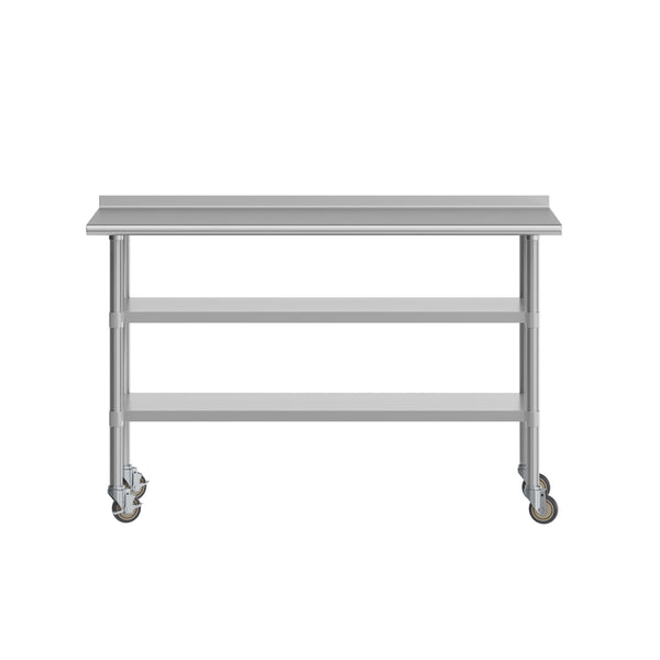 60"W x 24"D |#| Commercial Stainless Steel Work Table with Backsplash and 2 Undershelves -24x60