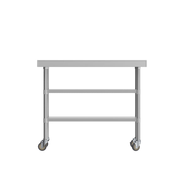 48"W x 24"D |#| Commercial Stainless Steel Work Table with Backsplash and 2 Undershelves -24x48