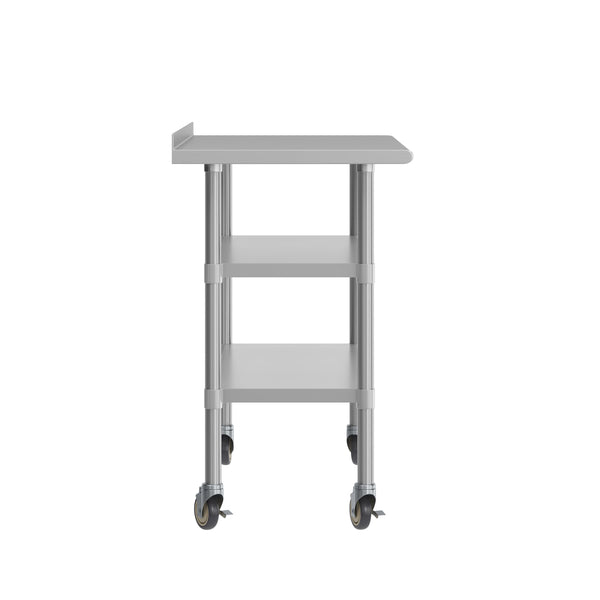 48"W x 24"D |#| Commercial Stainless Steel Work Table with Backsplash and 2 Undershelves -24x48
