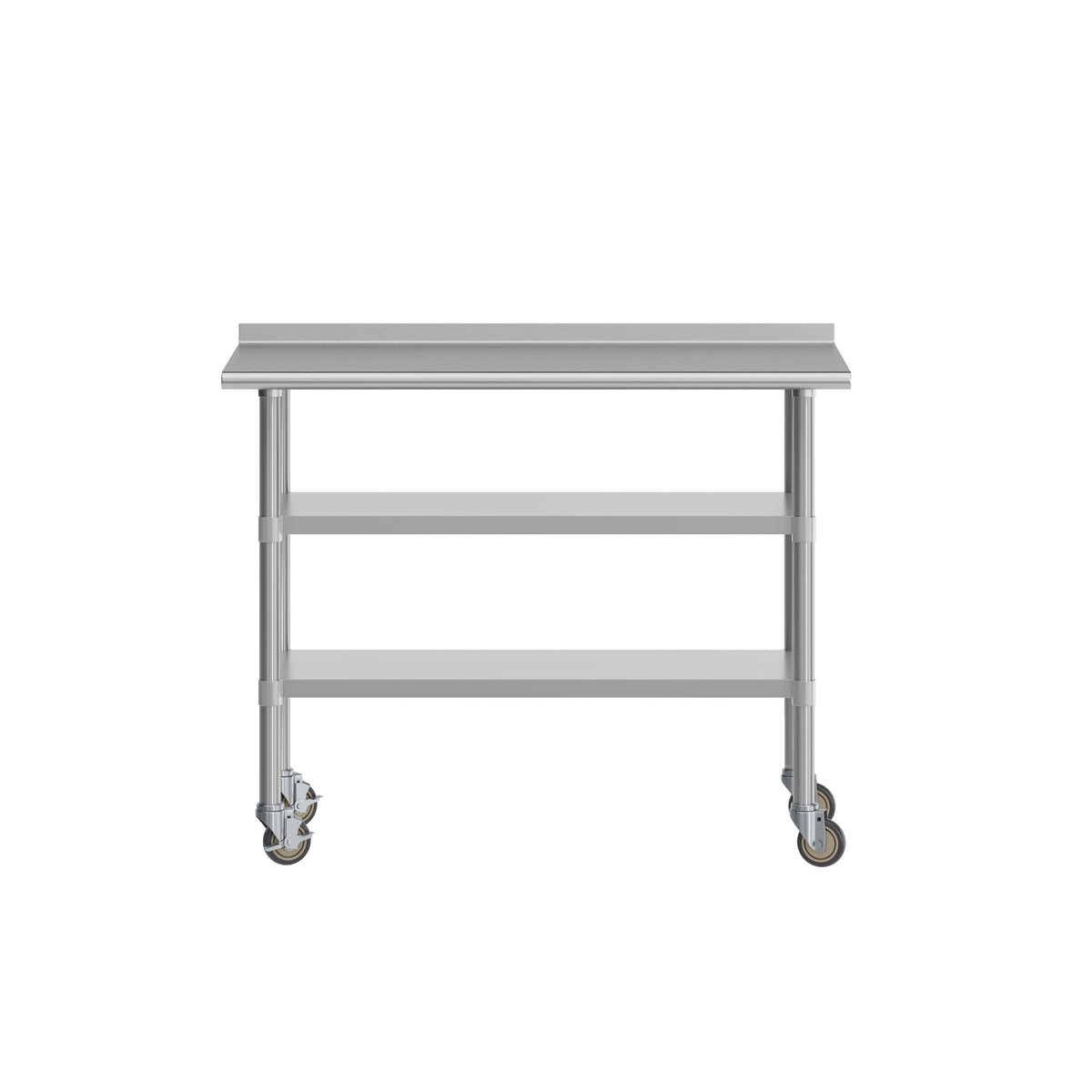 48"W x 24"D |#| Commercial Stainless Steel Work Table with Backsplash and 2 Undershelves -24x48