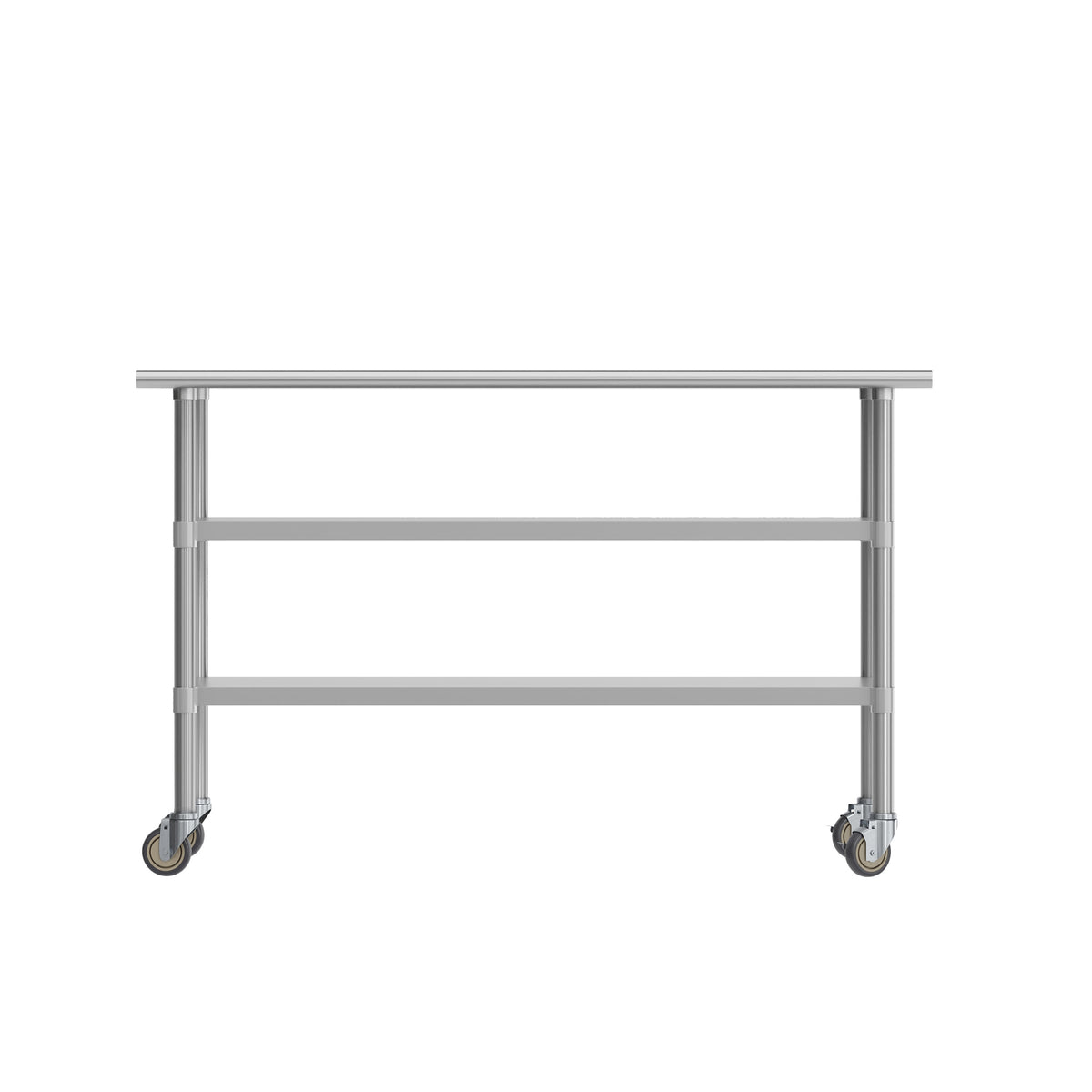 60"W x 24"D |#| Commercial Stainless Steel Work Table with Dual Undershelves and Casters - 24x60