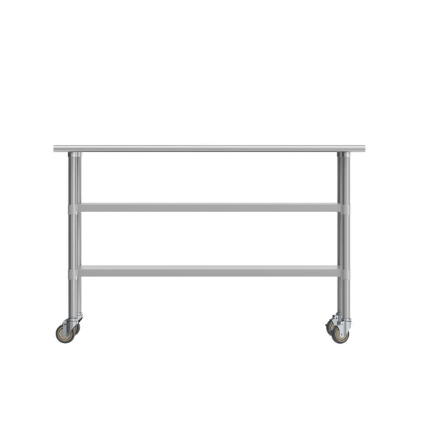 60"W x 24"D |#| Commercial Stainless Steel Work Table with Dual Undershelves and Casters - 24x60