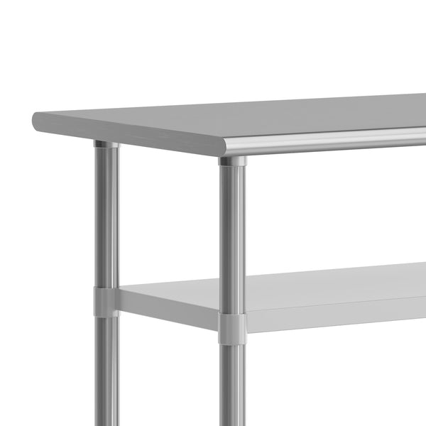 60"W x 24"D |#| Commercial Stainless Steel Work Table with Dual Undershelves and Casters - 24x60