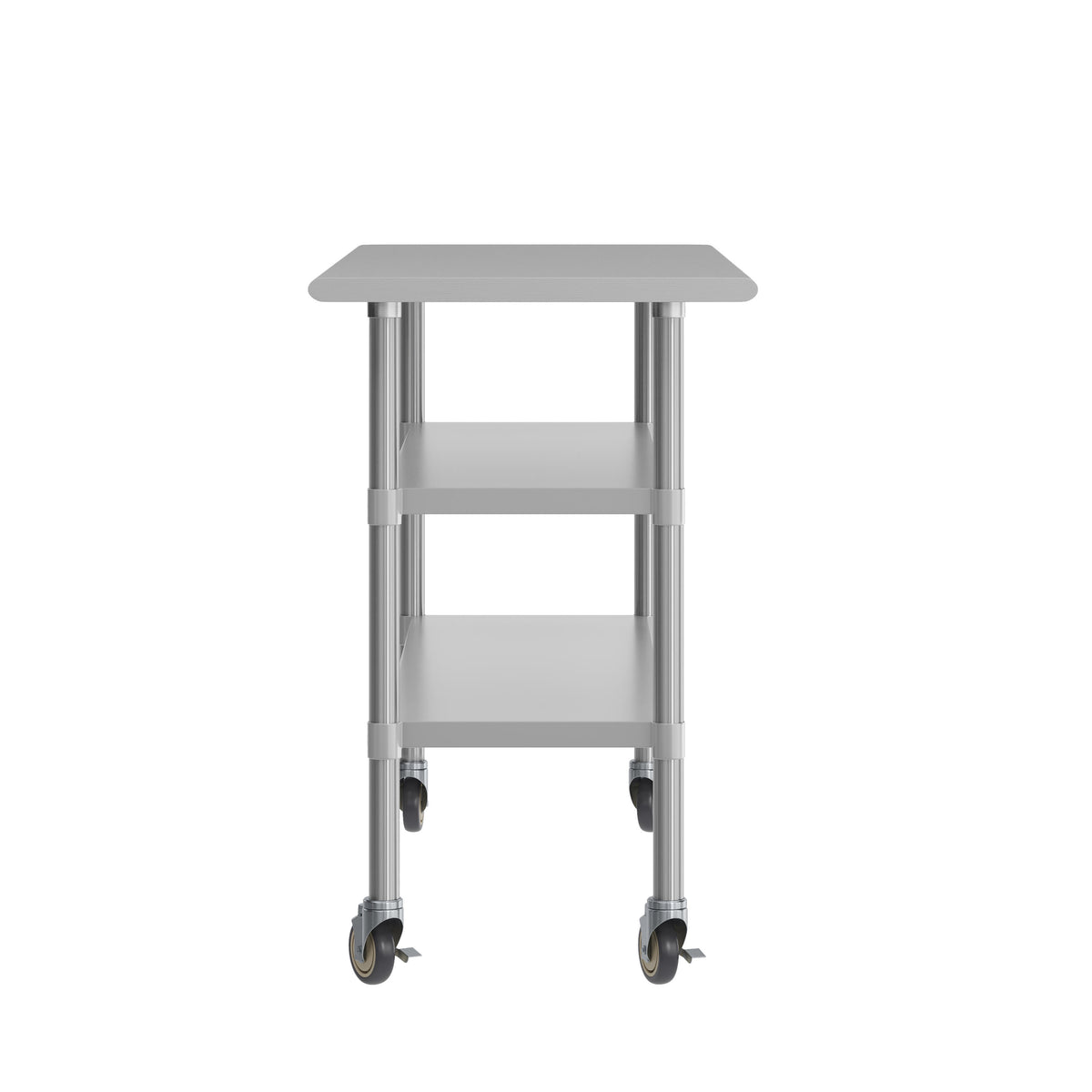 60"W x 24"D |#| Commercial Stainless Steel Work Table with Dual Undershelves and Casters - 24x60