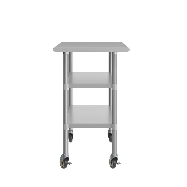 60"W x 24"D |#| Commercial Stainless Steel Work Table with Dual Undershelves and Casters - 24x60