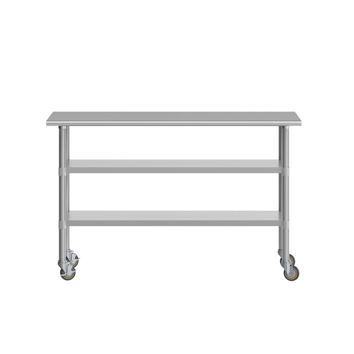 60"W x 24"D |#| Commercial Stainless Steel Work Table with Dual Undershelves and Casters - 24x60