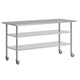 72"W x 30"D |#| Commercial Stainless Steel Work Table with Dual Undershelves and Casters - 30x72