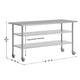 72"W x 30"D |#| Commercial Stainless Steel Work Table with Dual Undershelves and Casters - 30x72