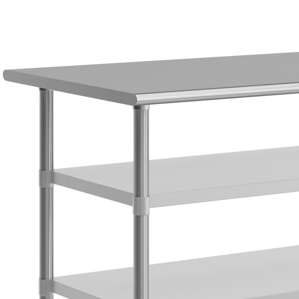 72"W x 30"D |#| Commercial Stainless Steel Work Table with Dual Undershelves and Casters - 30x72
