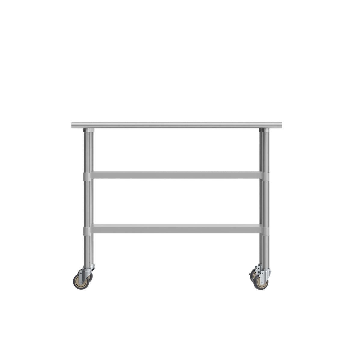 48"W x 24"D |#| Commercial Stainless Steel Work Table with Dual Undershelves and Casters - 24x48