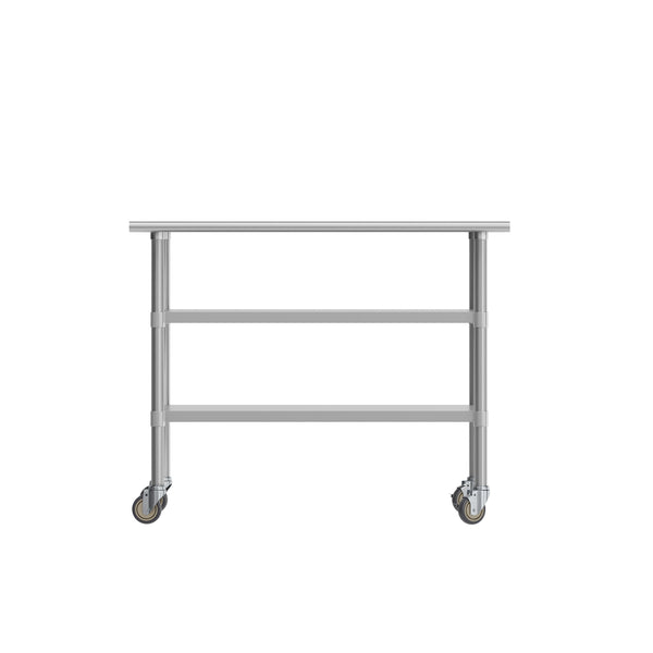 48"W x 24"D |#| Commercial Stainless Steel Work Table with Dual Undershelves and Casters - 24x48