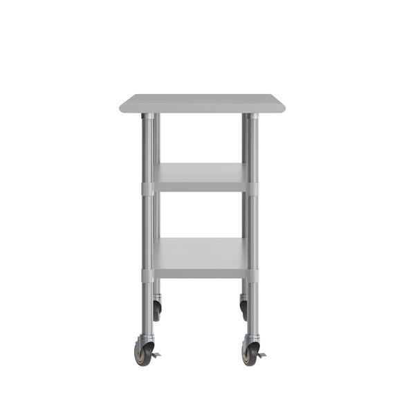 48"W x 24"D |#| Commercial Stainless Steel Work Table with Dual Undershelves and Casters - 24x48