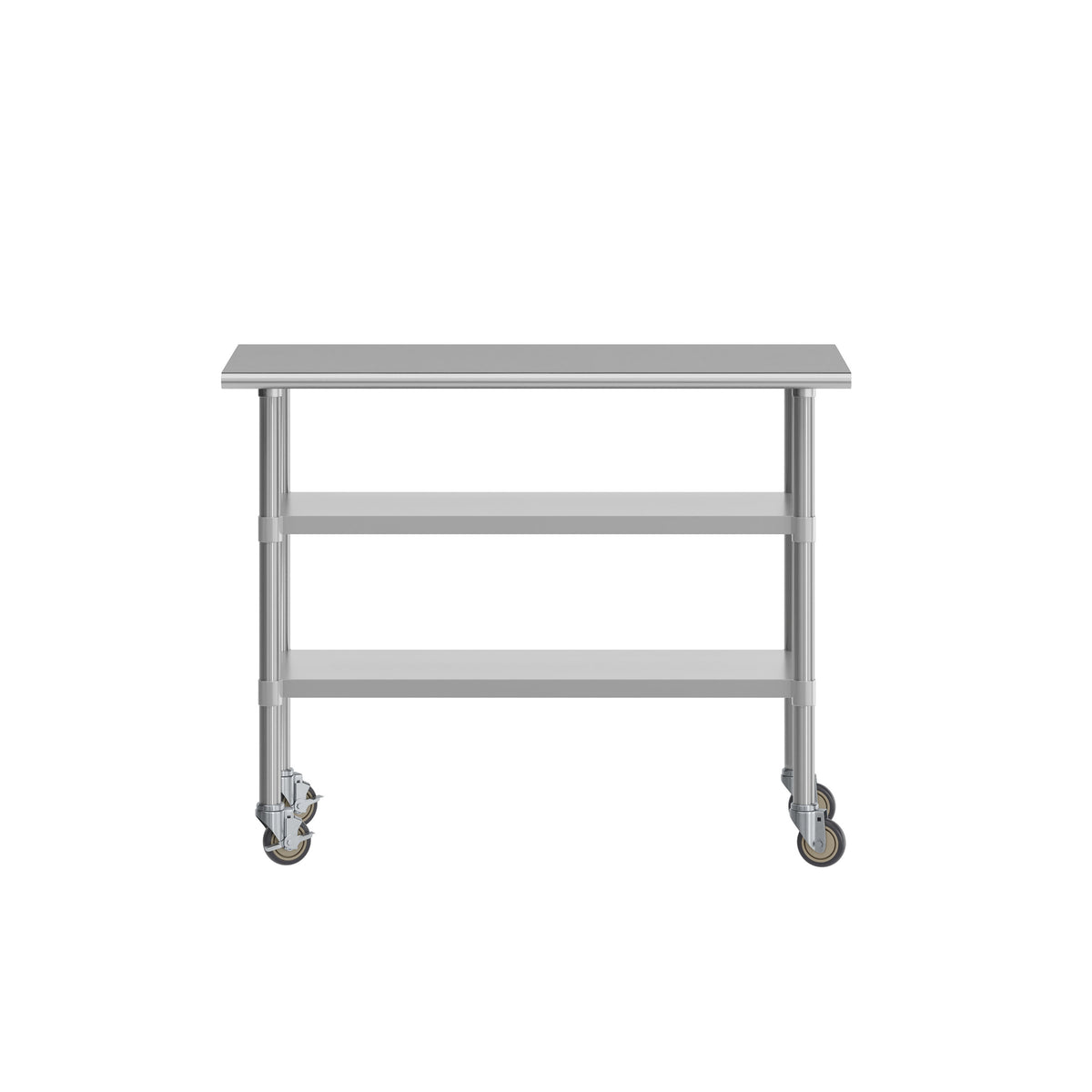 48"W x 24"D |#| Commercial Stainless Steel Work Table with Dual Undershelves and Casters - 24x48