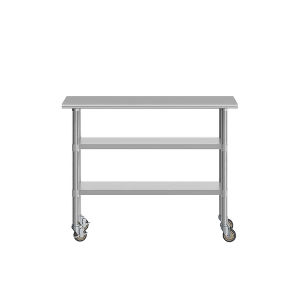 48"W x 24"D |#| Commercial Stainless Steel Work Table with Dual Undershelves and Casters - 24x48