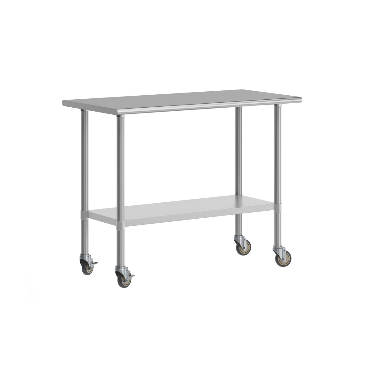 48"W x 24"D |#| Commercial Stainless Steel 18 Gauge Work Table with Undershelf and Casters-24x48
