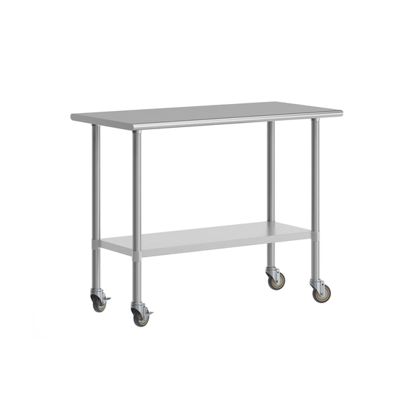 48"W x 24"D |#| Commercial Stainless Steel 18 Gauge Work Table with Undershelf and Casters-24x48