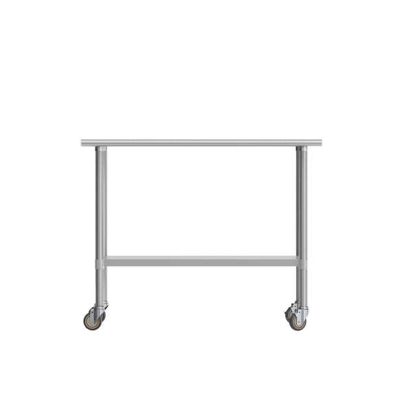 48"W x 24"D |#| Commercial Stainless Steel 18 Gauge Work Table with Undershelf and Casters-24x48