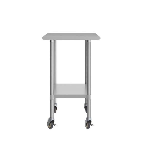 48"W x 24"D |#| Commercial Stainless Steel 18 Gauge Work Table with Undershelf and Casters-24x48