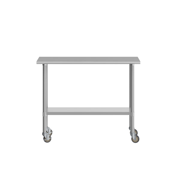 48"W x 24"D |#| Commercial Stainless Steel 18 Gauge Work Table with Undershelf and Casters-24x48