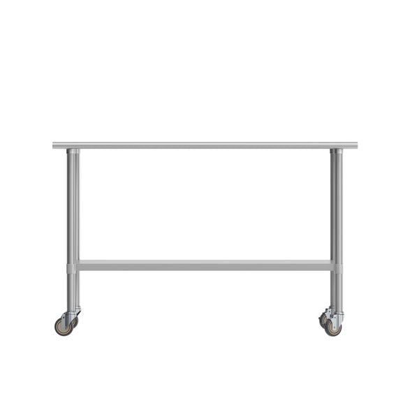 60"W x 24"D |#| Commercial Stainless Steel 18 Gauge Work Table with Undershelf and Casters-24x60